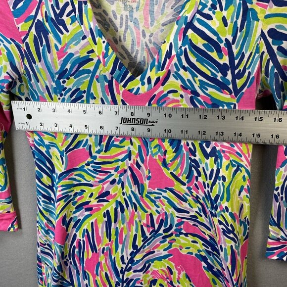 Lilly Pulitzer‎ Dress XS Multi Palm Reader Rossmore 100% Pima Roll-Tab Sleeves - Picture 5 of 12